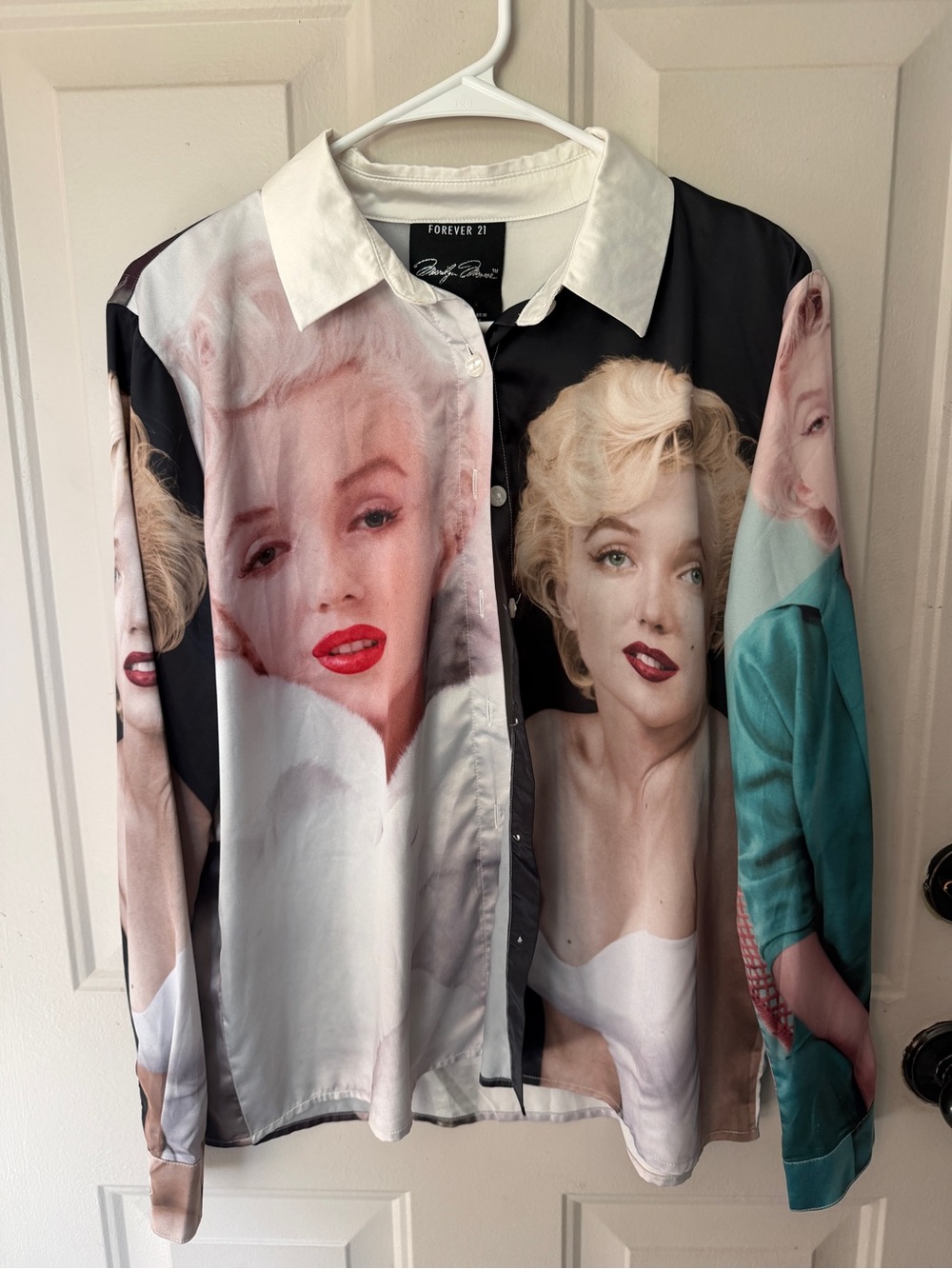 Forever 21 Marilyn Monroe Photo-Print Button-Up Jacket - White, Black, Teal